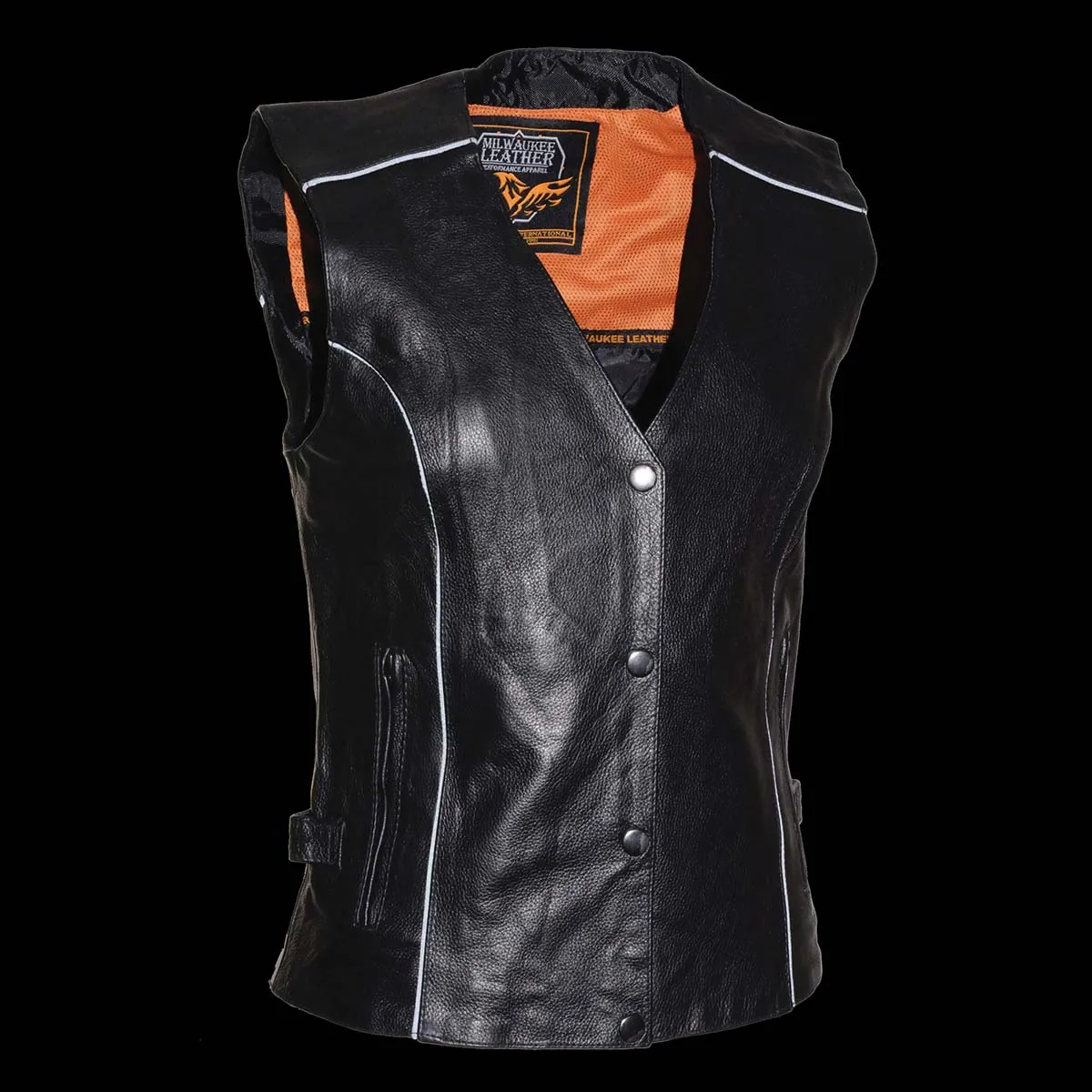 Milwaukee Leather MLL4505 Women's Black Leather Side Lace Motorcycle Rider Vest- Reflective and Studded Black Wings