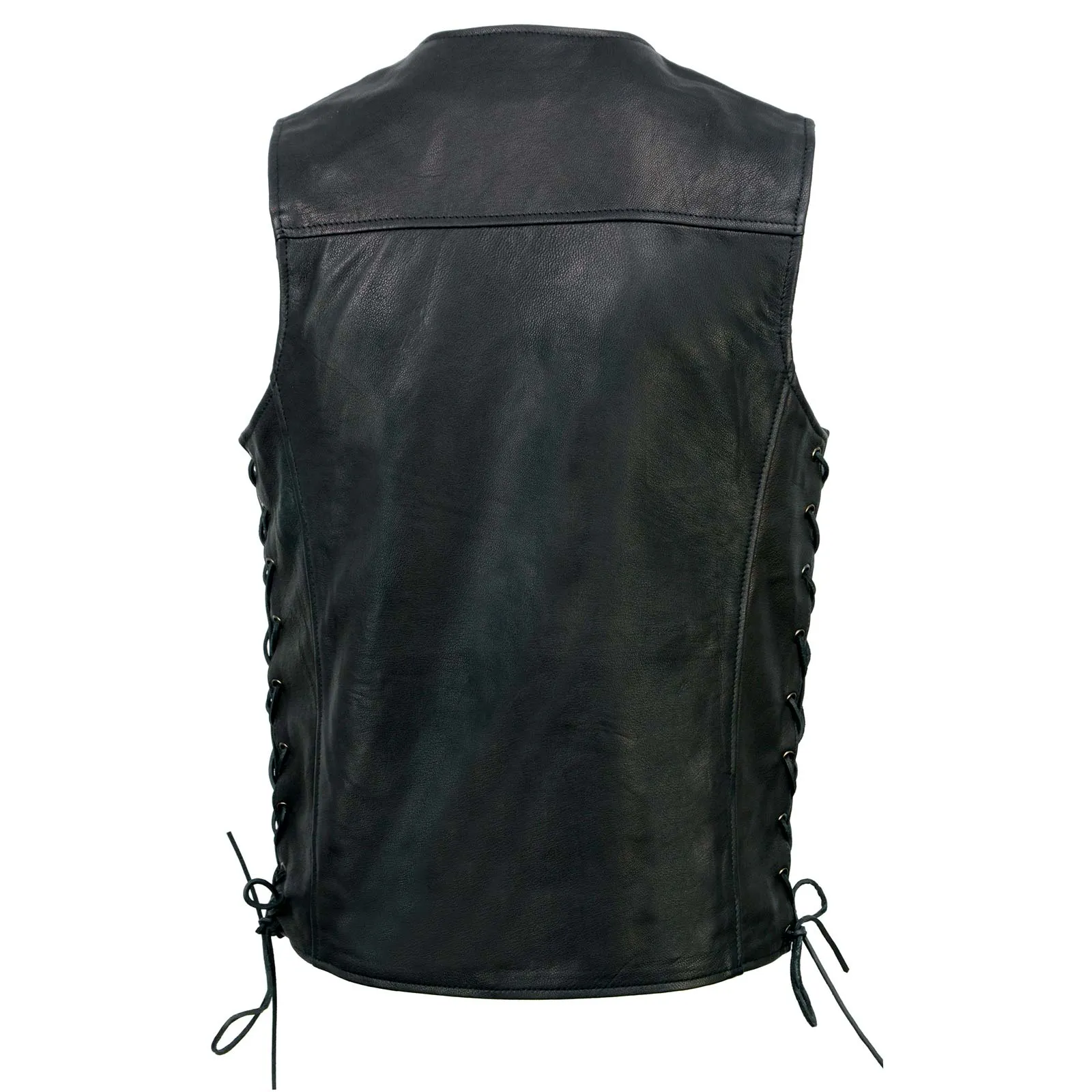 Milwaukee Leather MLM3517 Men's Black Premium Leather Classic V-Neck Side Lace Motorcycle Rider Vest