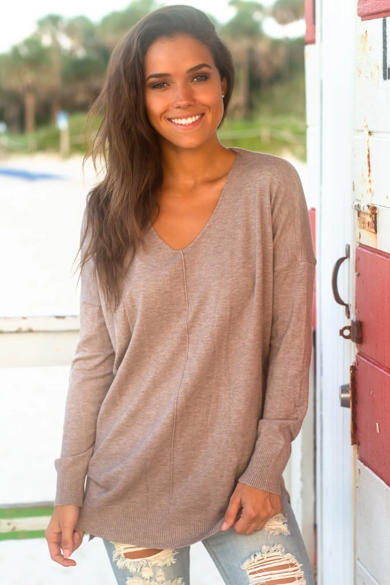 Mocha V-Neck Sweater