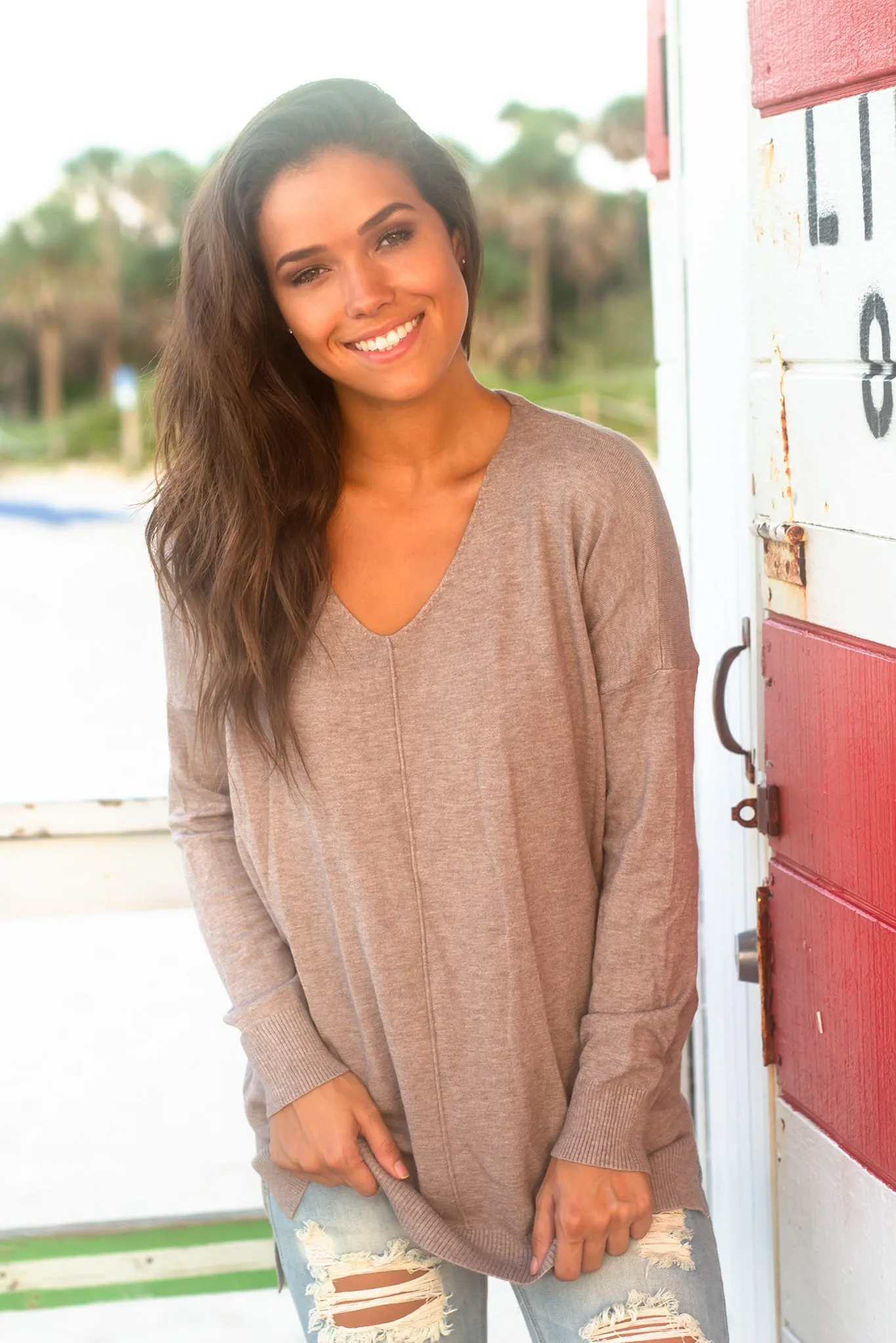 Mocha V-Neck Sweater