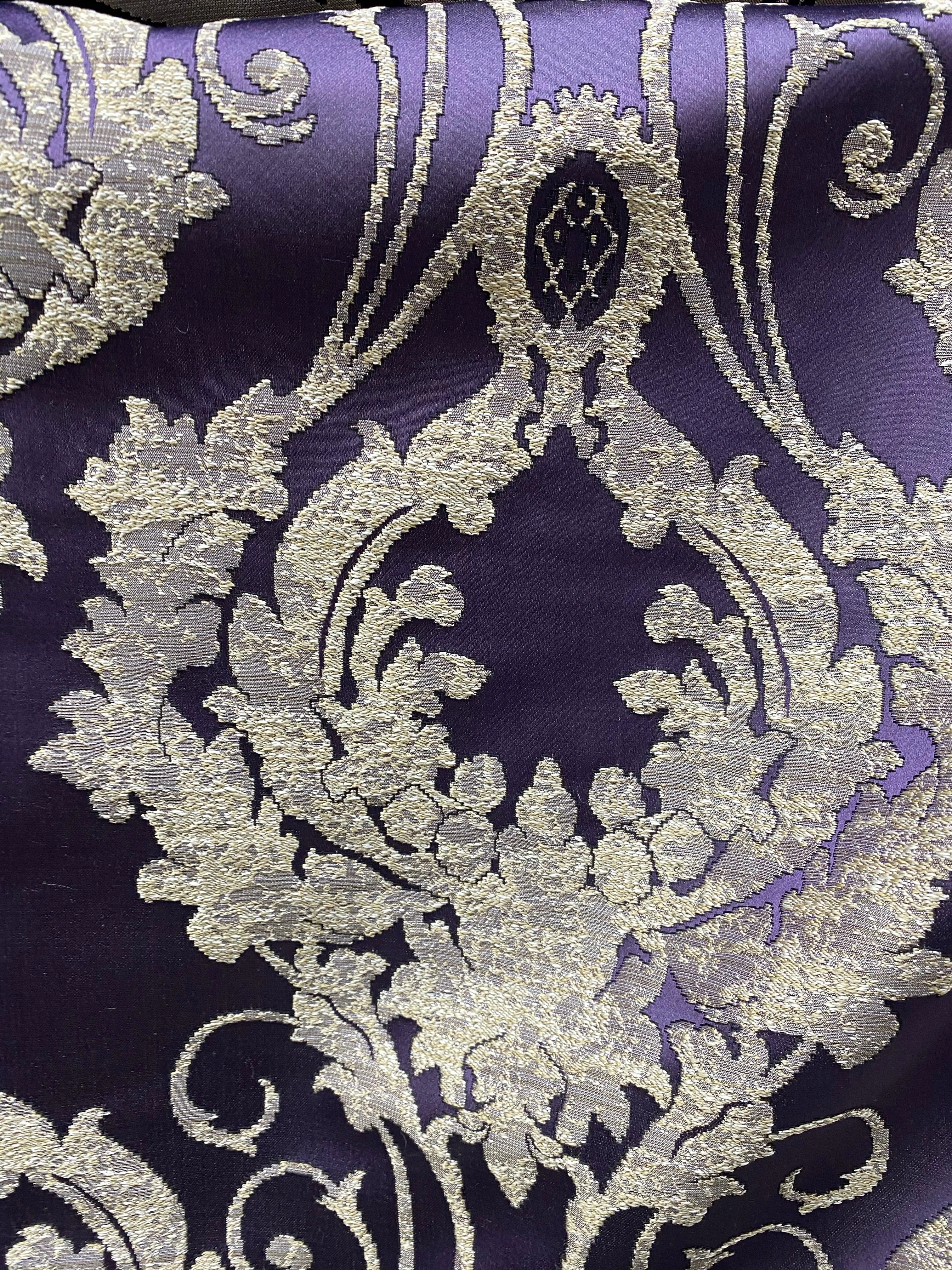 NEW Lord Tustin Brocade Upholstery & Drapery Satin Medallion Fabric - Purple