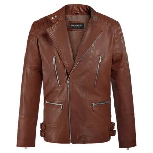 New Style Best Looking Shotgun Tan Moto Biker Fashion Leather Jacket