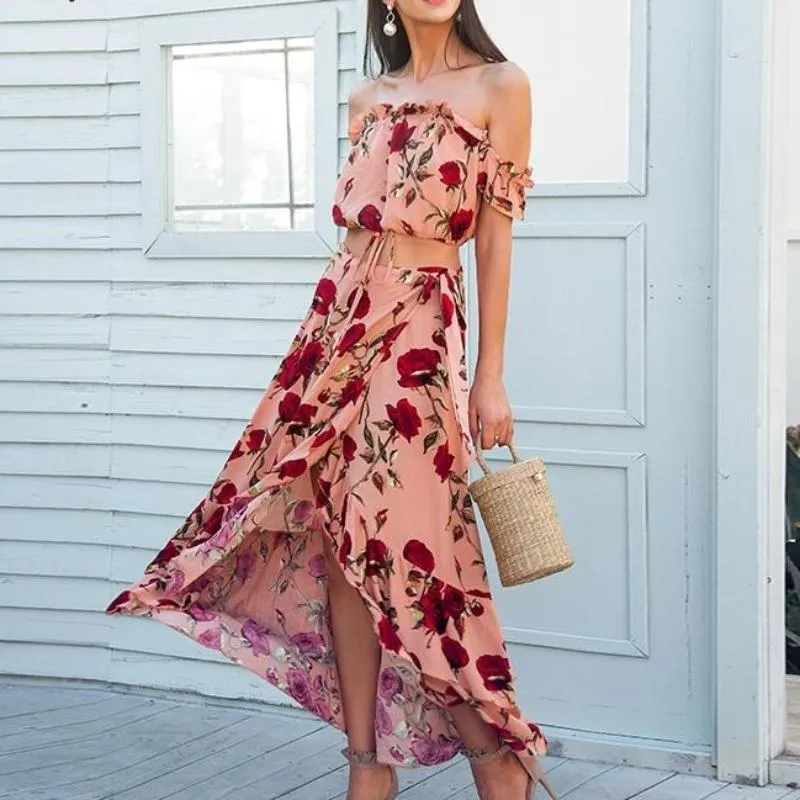 Off Shoulder Ruffle Maxi Backless Wrap Long Dress