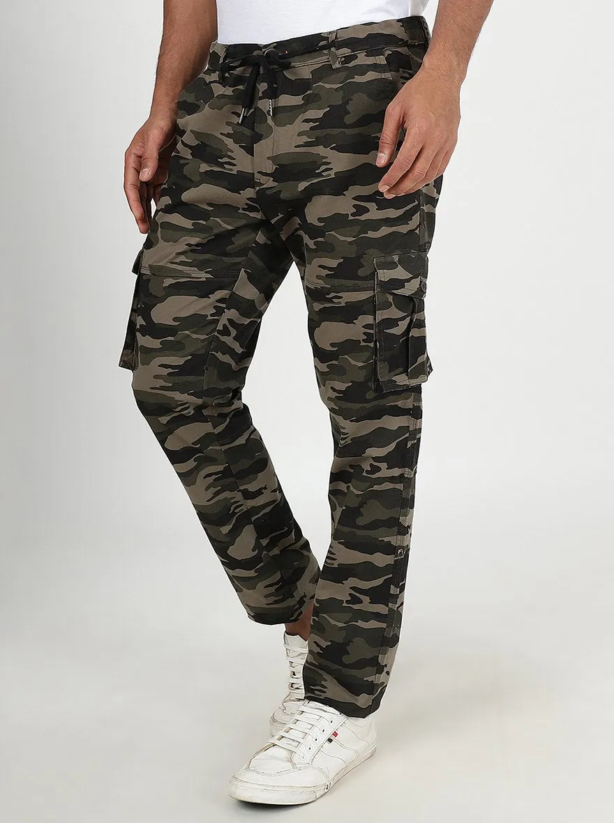 Olive Green Printed Slim Fit Cargo Pant | JadeBlue