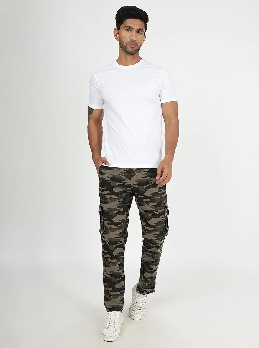 Olive Green Printed Slim Fit Cargo Pant | JadeBlue