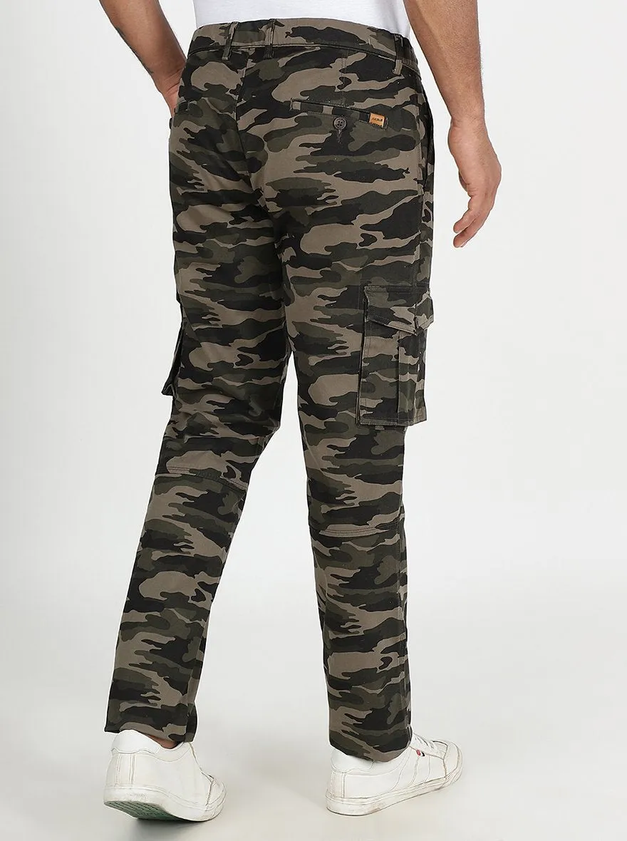 Olive Green Printed Slim Fit Cargo Pant | JadeBlue