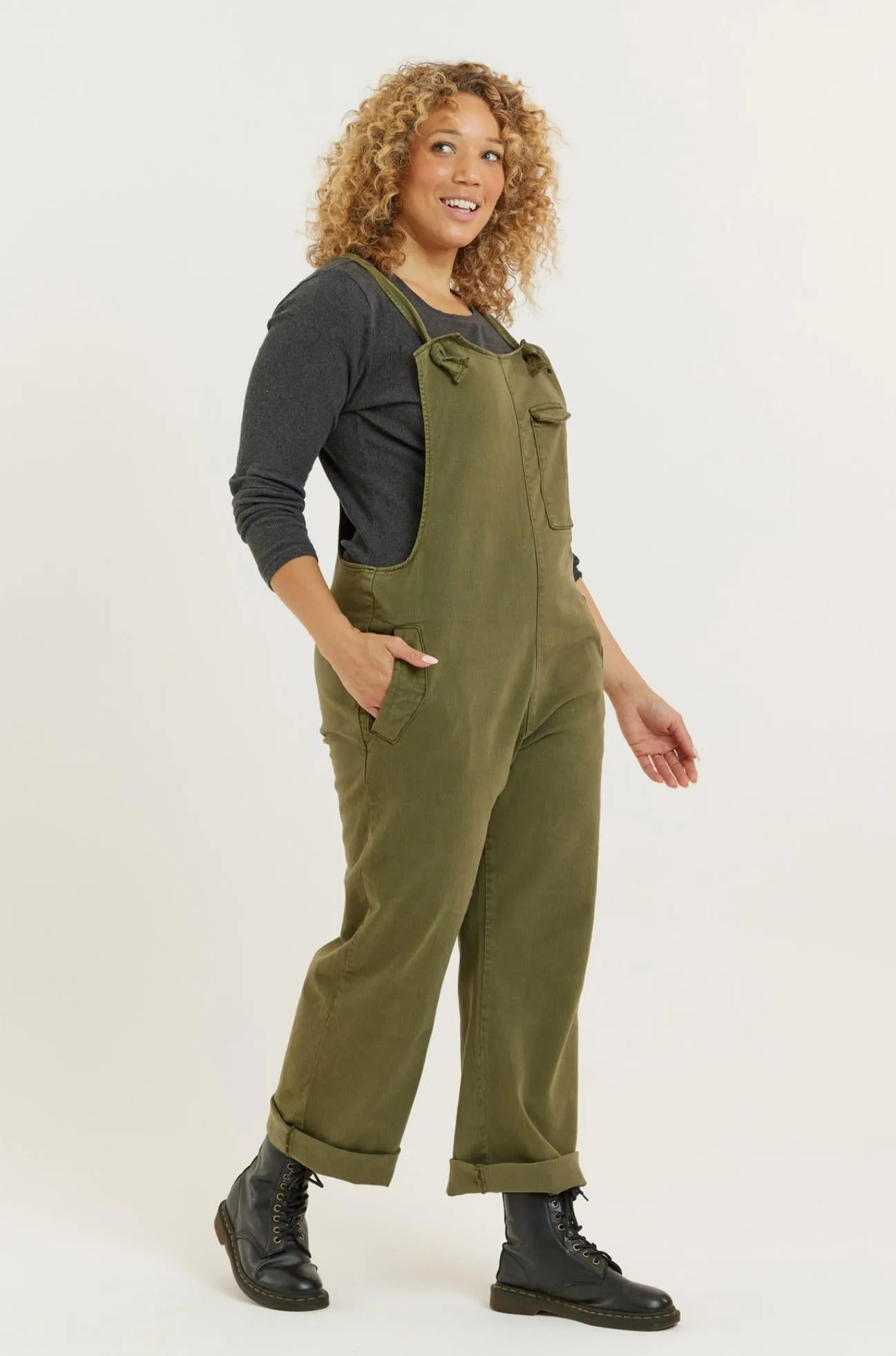 Olive Recycled Wood Denim Lou-Barker Dungaree