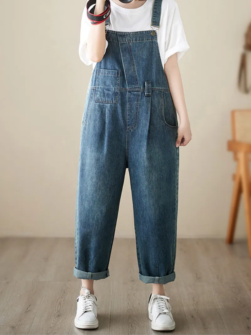 Pure Soul Women's Denim High Waist Loose Overall Dungarees