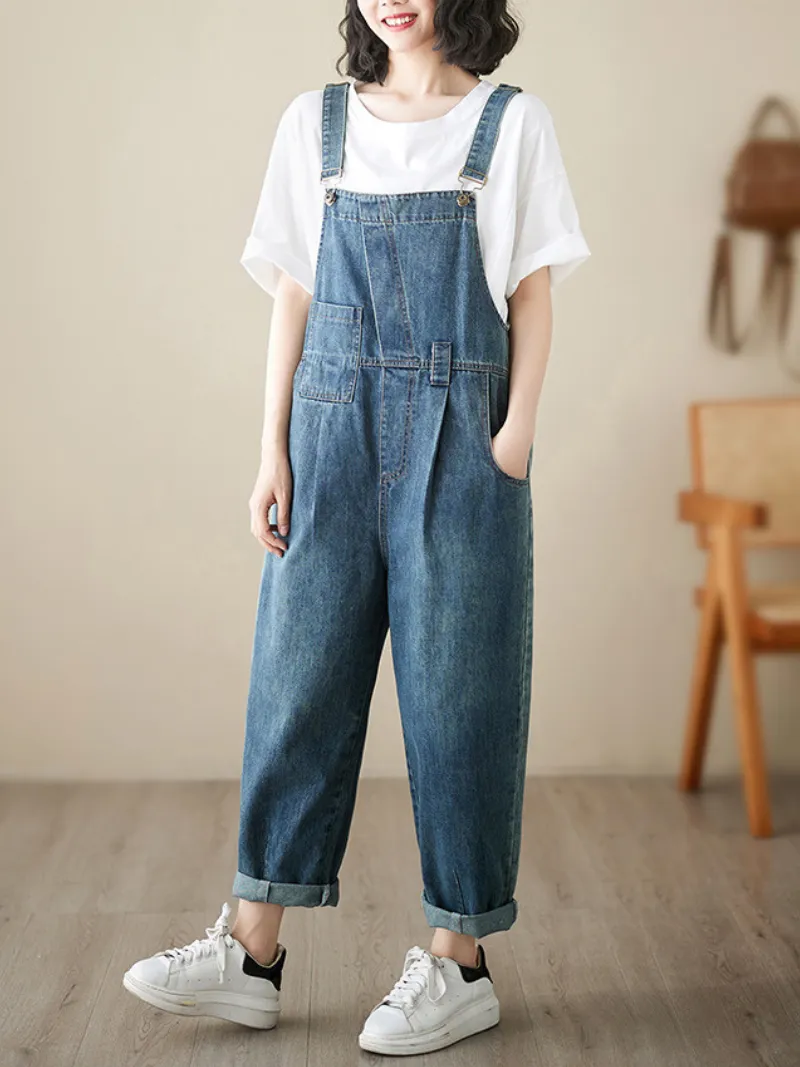 Pure Soul Women's Denim High Waist Loose Overall Dungarees