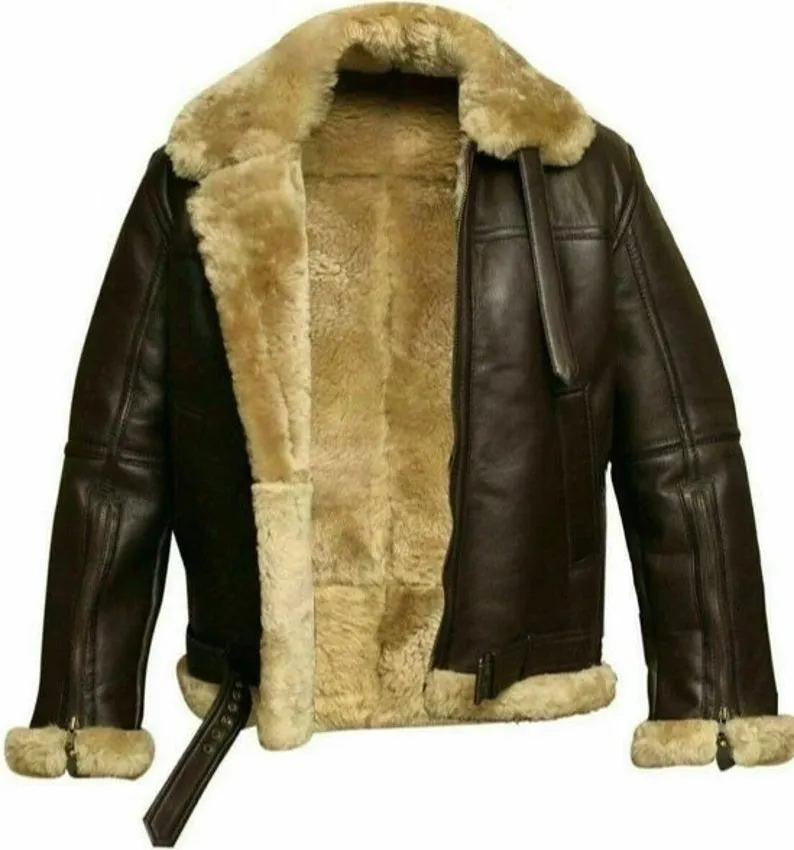 RAF Aviator Pilot Style B3 Bomber Leather Jacket With Faux Fur