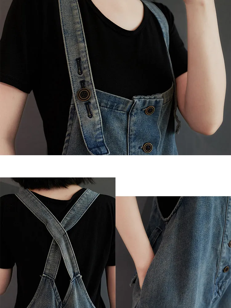 Retro Denim Big Pockets Jumpsuits Overalls