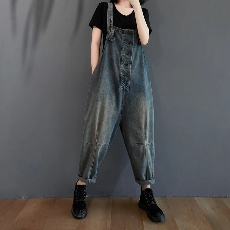 Retro Denim Big Pockets Jumpsuits Overalls