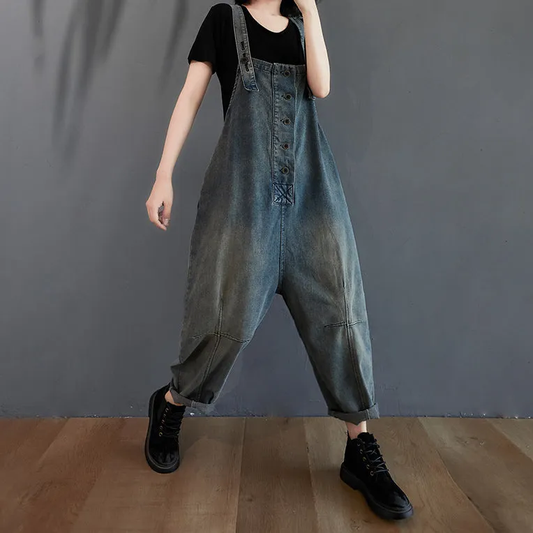 Retro Denim Big Pockets Jumpsuits Overalls