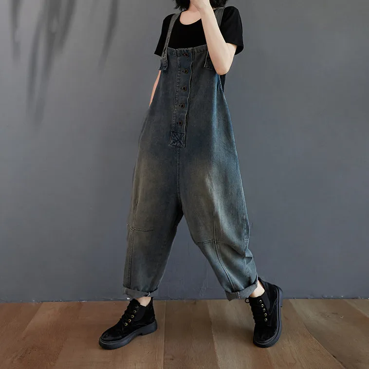 Retro Denim Big Pockets Jumpsuits Overalls