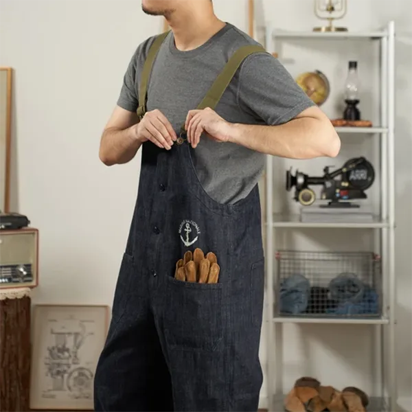 Retro Military Style Naval Casual Deck Overalls Dungaree In Blue