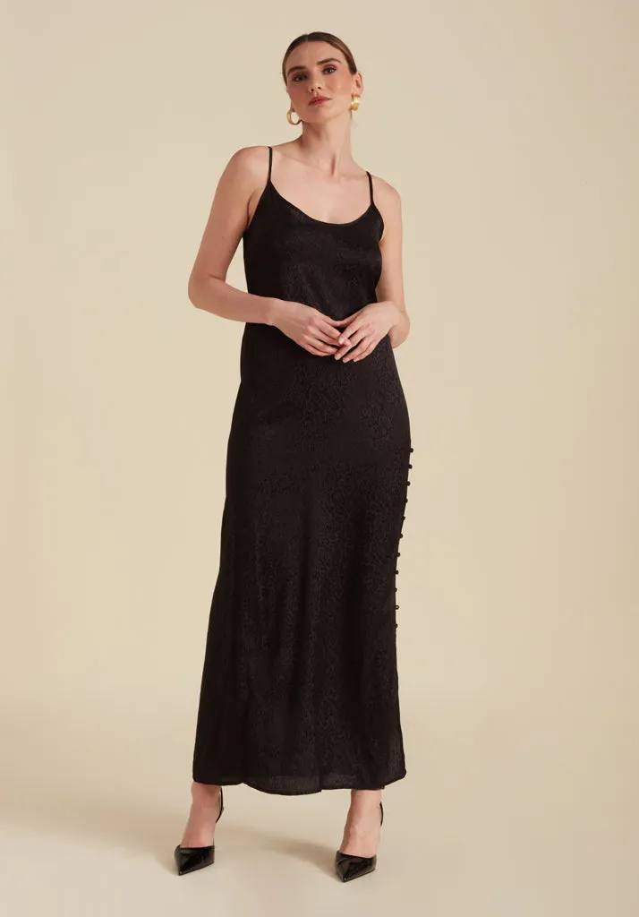 Ruby Spaghetti Strap Animal Maxi Dress In Black