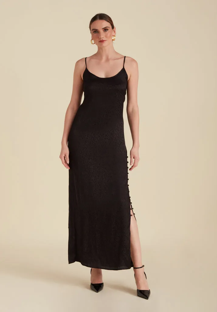 Ruby Spaghetti Strap Animal Maxi Dress In Black