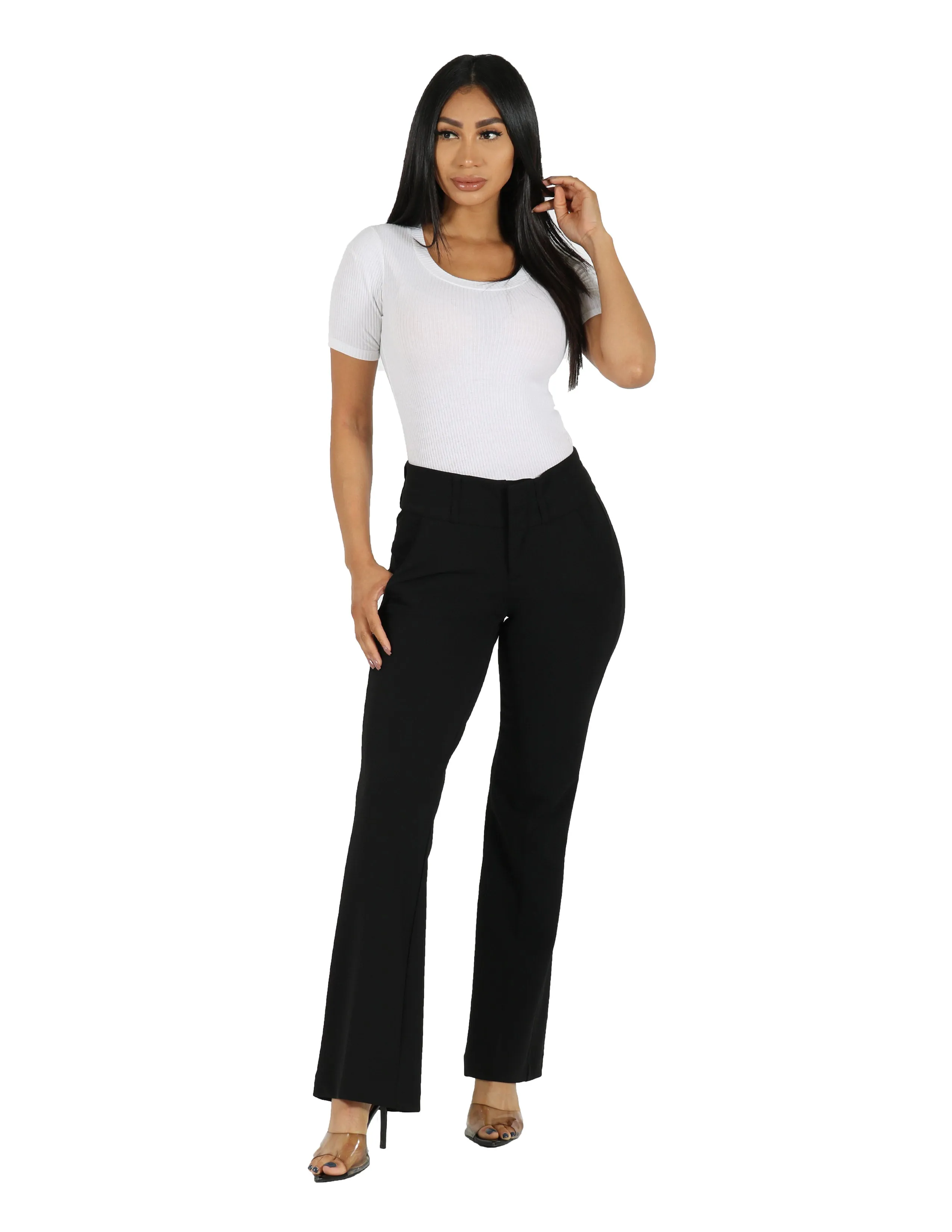 She's Got It Knit Crepe Wide Double Waistband Solid Trouser