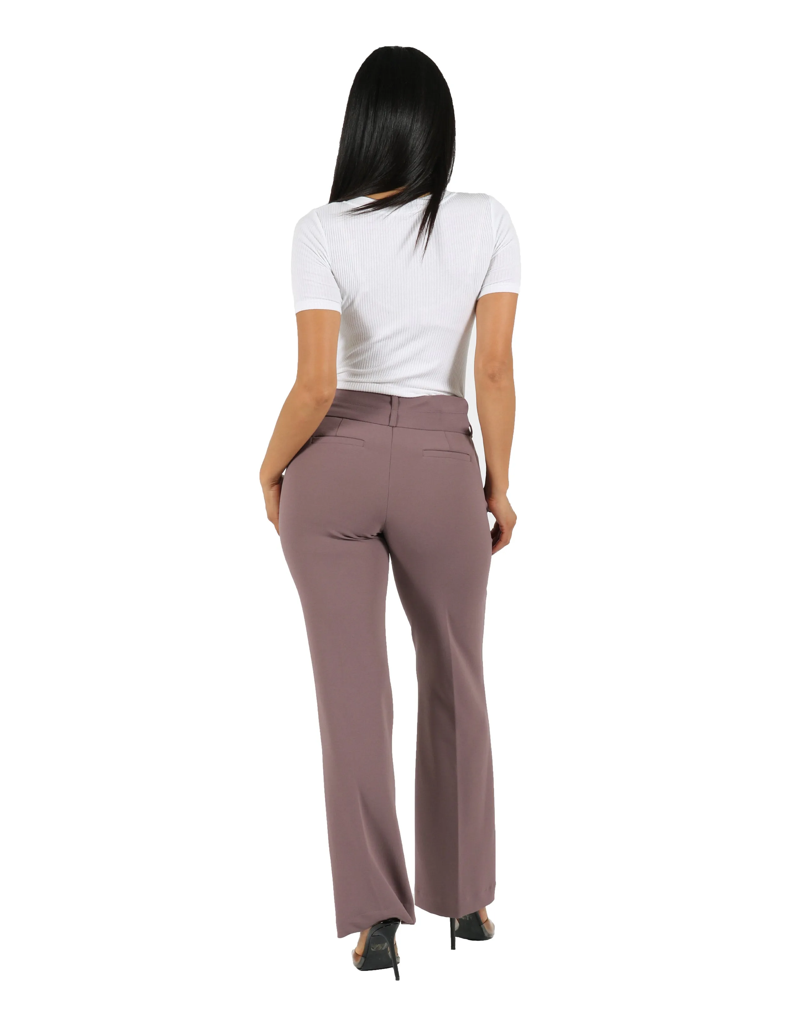 She's Got It Knit Crepe Wide Double Waistband Solid Trouser