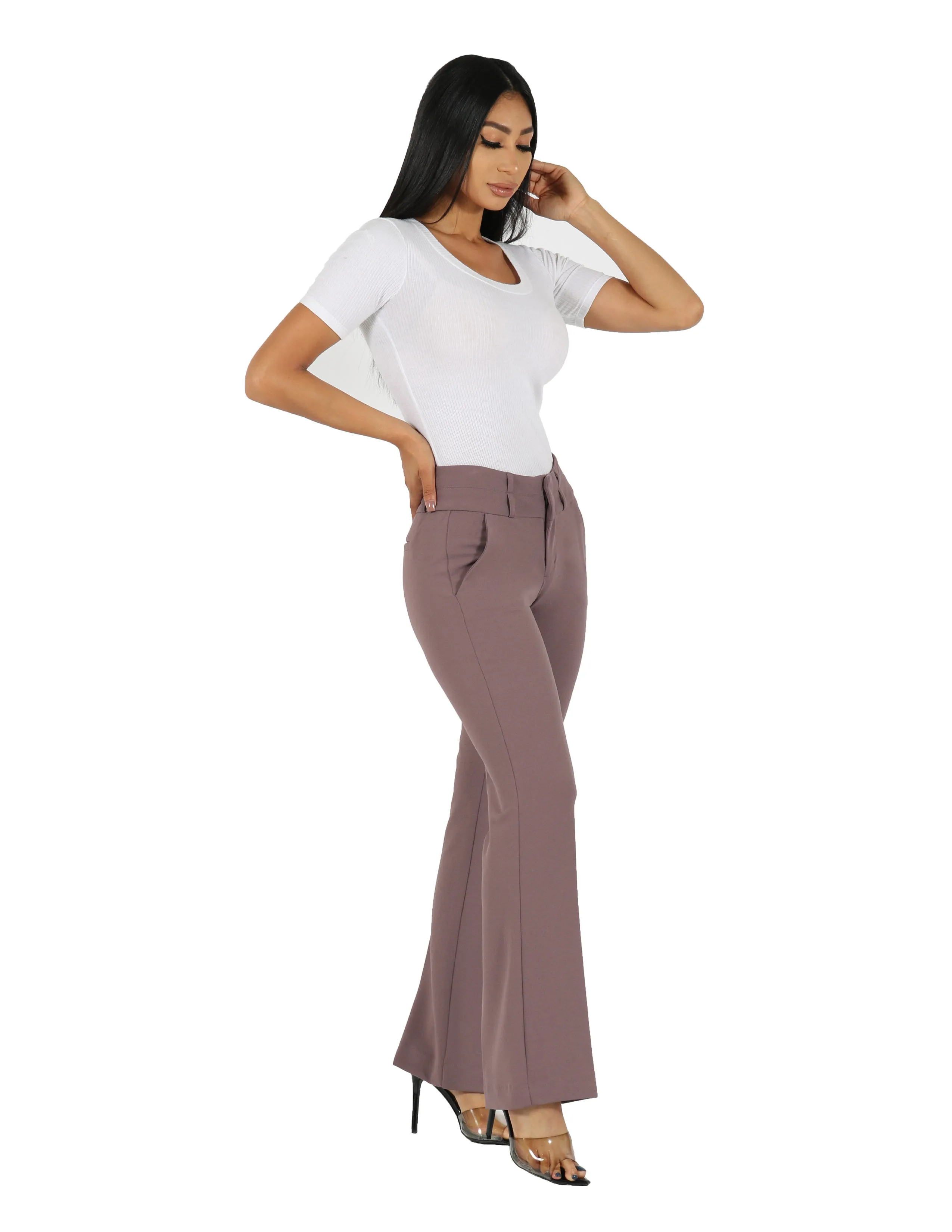 She's Got It Knit Crepe Wide Double Waistband Solid Trouser