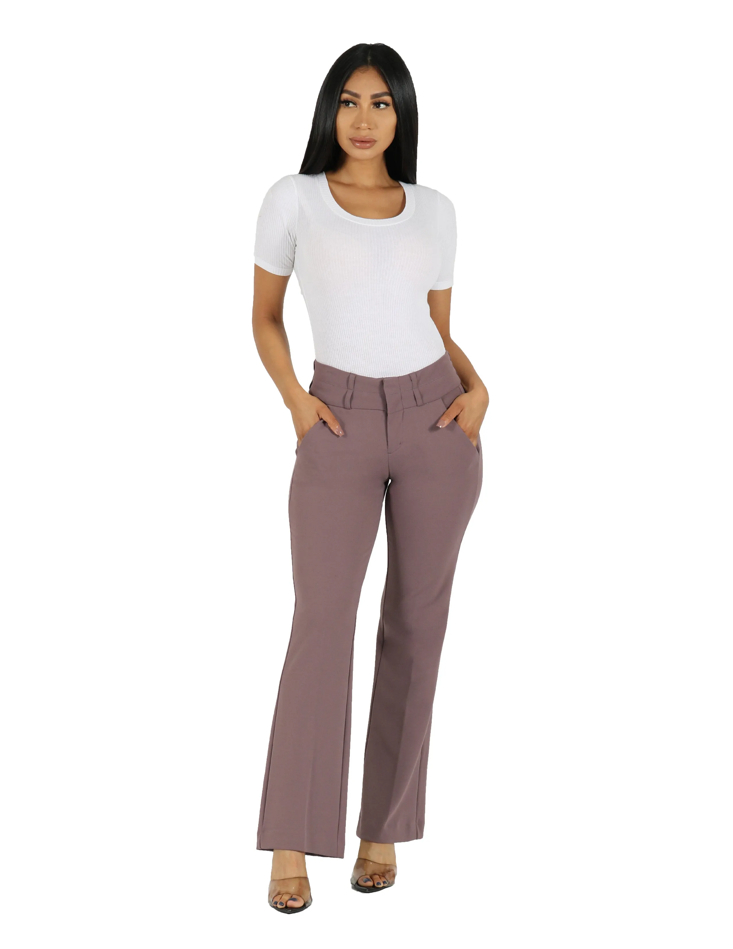 She's Got It Knit Crepe Wide Double Waistband Solid Trouser