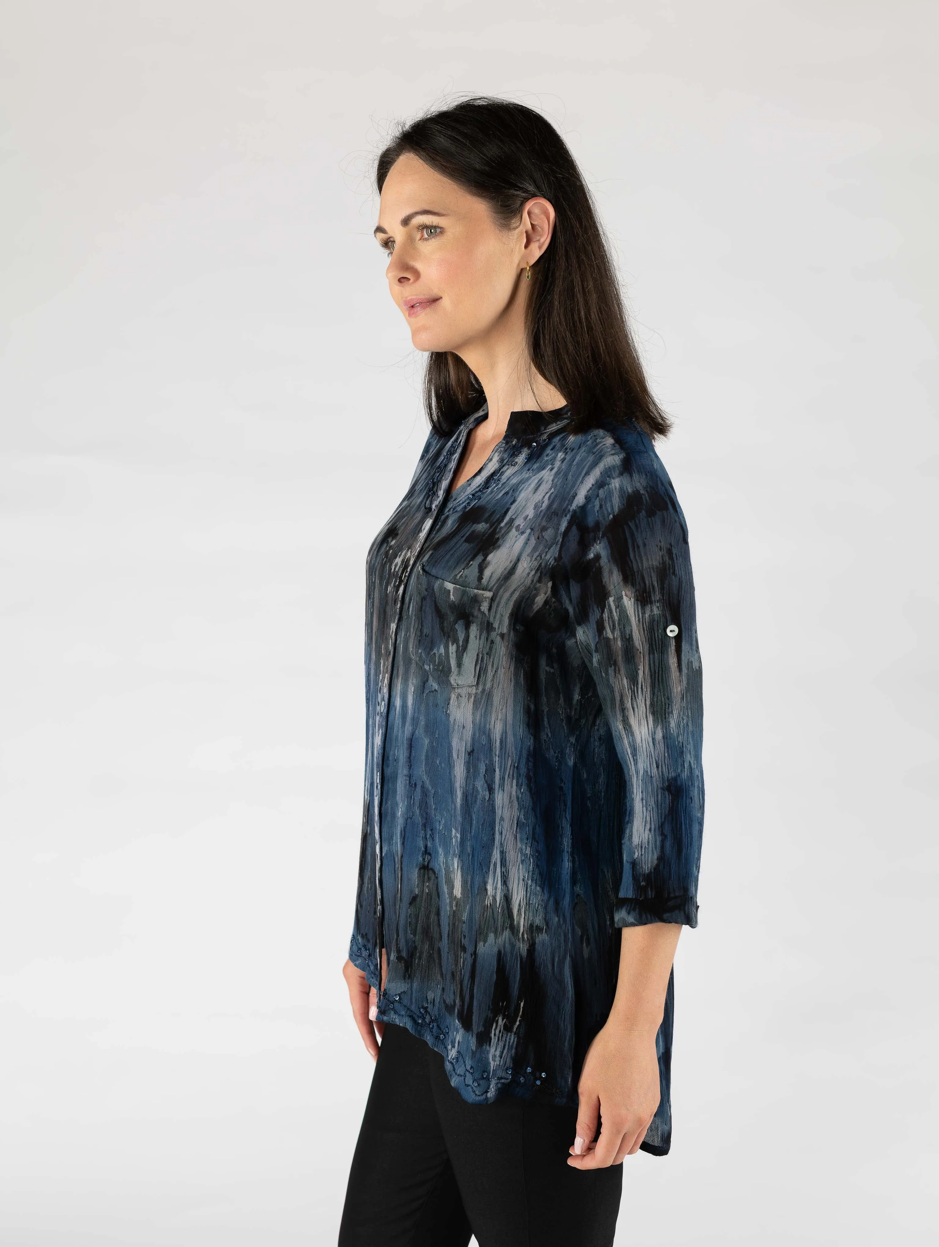 Tie Dye 3/4 Sleeve Longline Blouse