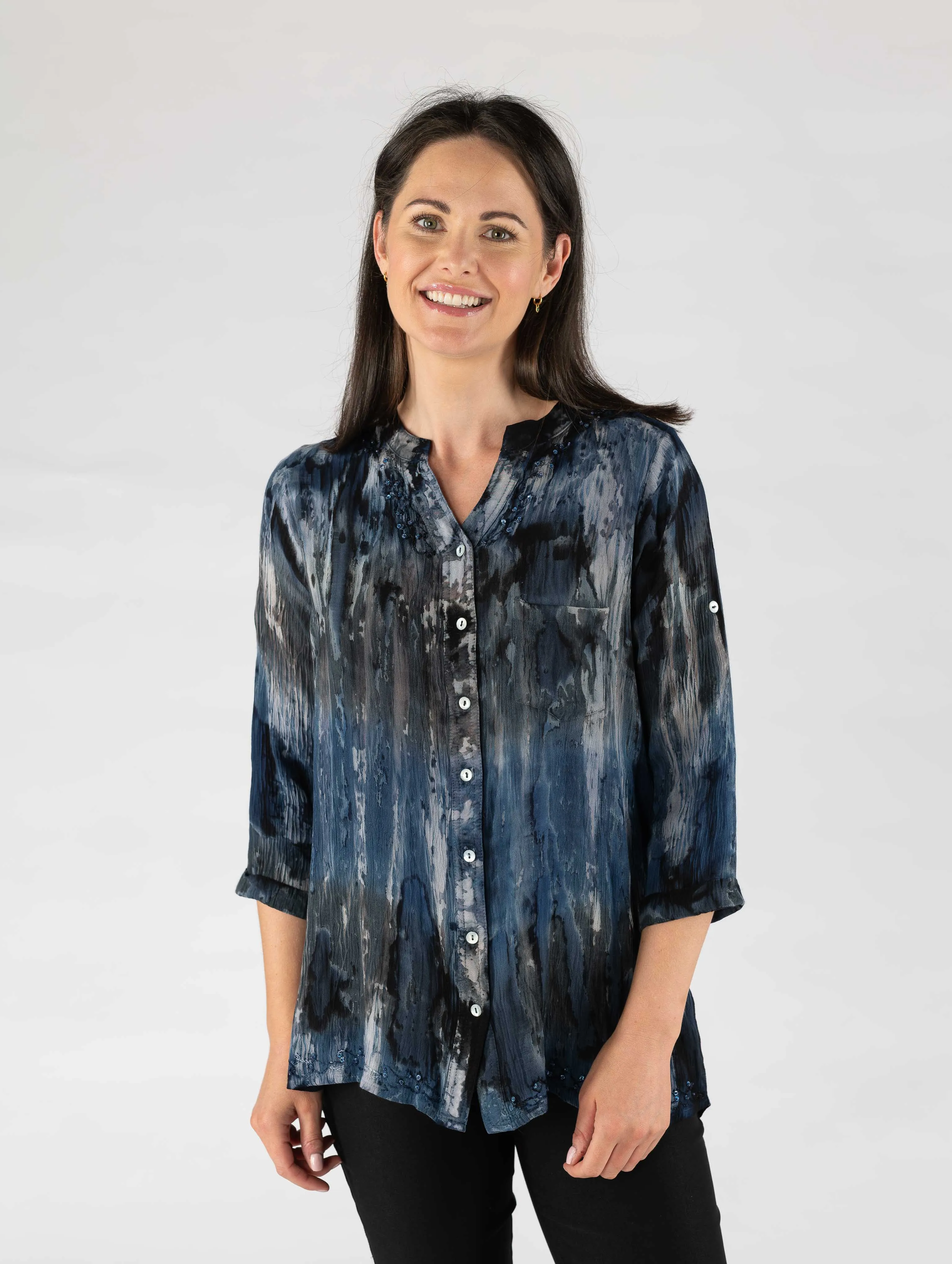 Tie Dye 3/4 Sleeve Longline Blouse