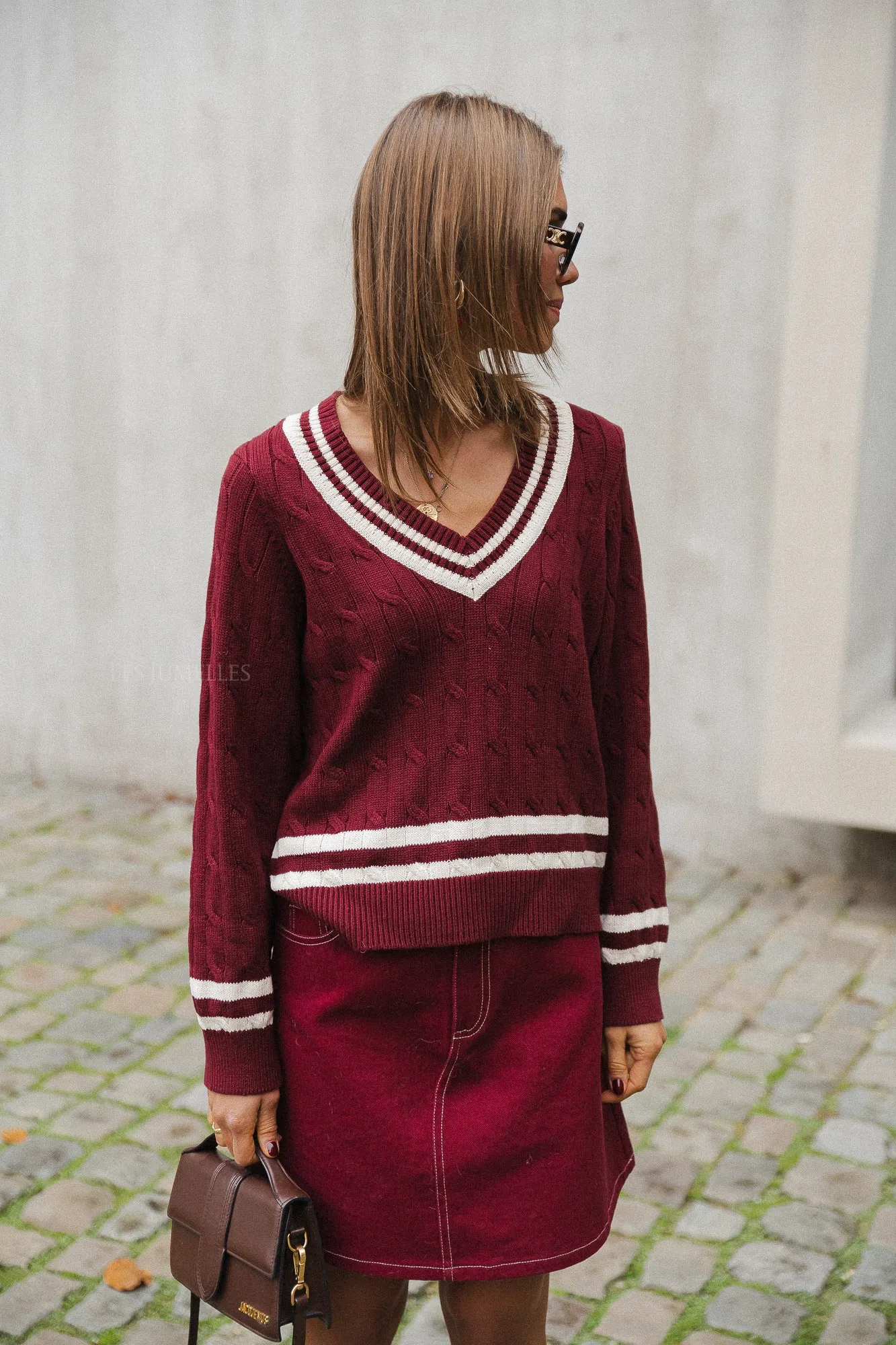 VISena L/S V-neck knit pullover cabernet/birch