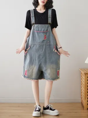 Wear Your Crown Women's Denim High Waist Short Dungarees