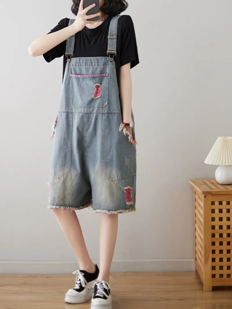 Wear Your Crown Women's Denim High Waist Short Dungarees