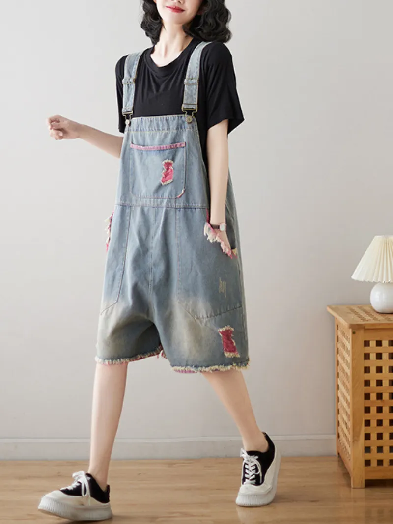 Wear Your Crown Women's Denim High Waist Short Dungarees