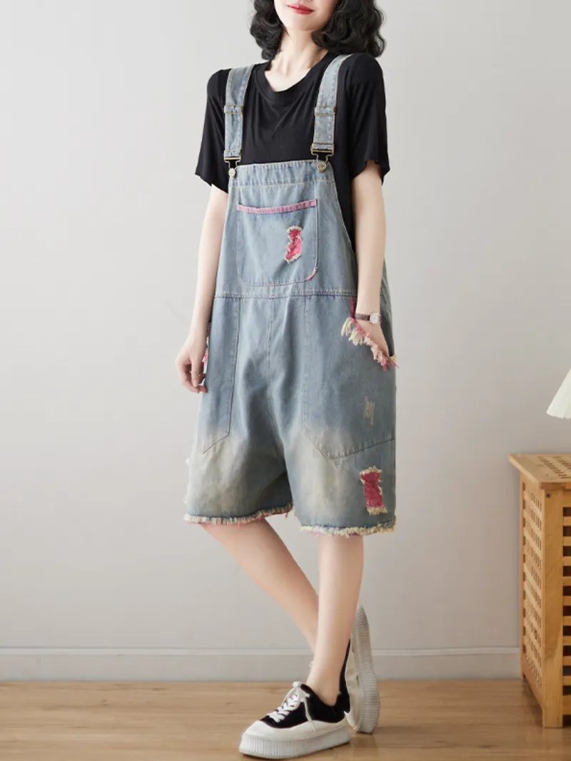 Wear Your Crown Women's Denim High Waist Short Dungarees