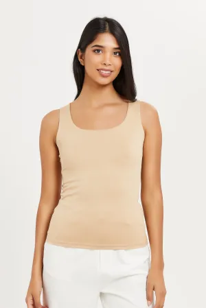 Women Cream Double Layered Vest