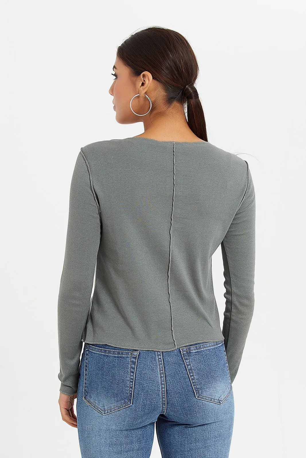 Women Green Detailed Long Sleeves T-Shirt