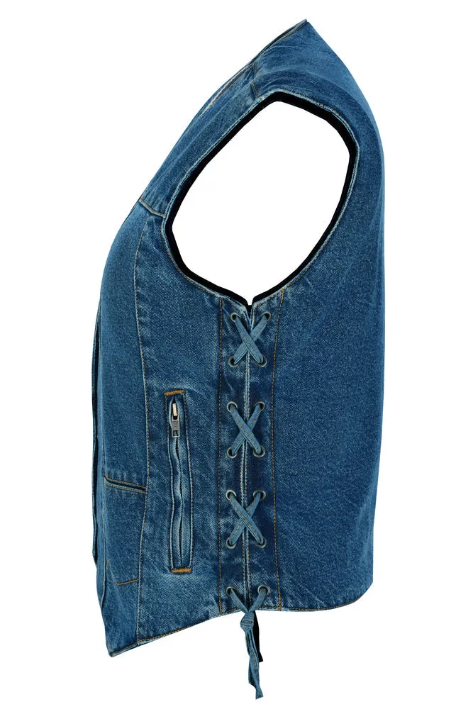 WOMEN'S 6 POCKET DENIM UTILITY VEST - BLUE