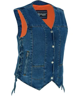 WOMEN'S 6 POCKET DENIM UTILITY VEST - BLUE