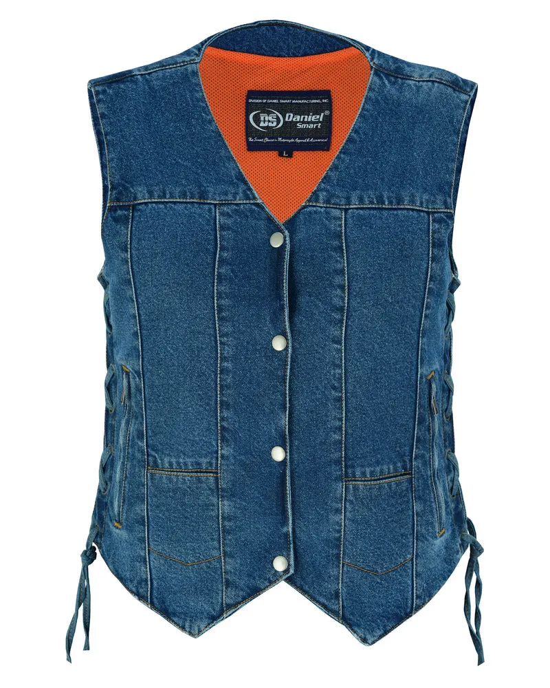 WOMEN'S 6 POCKET DENIM UTILITY VEST - BLUE