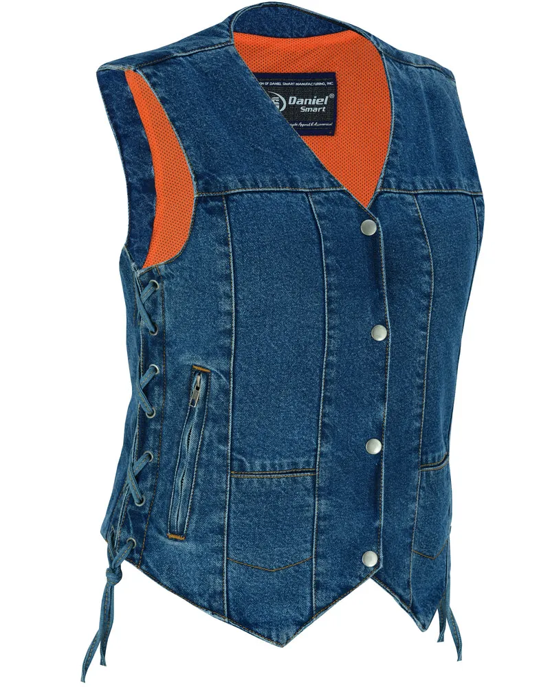 WOMEN'S 6 POCKET DENIM UTILITY VEST - BLUE