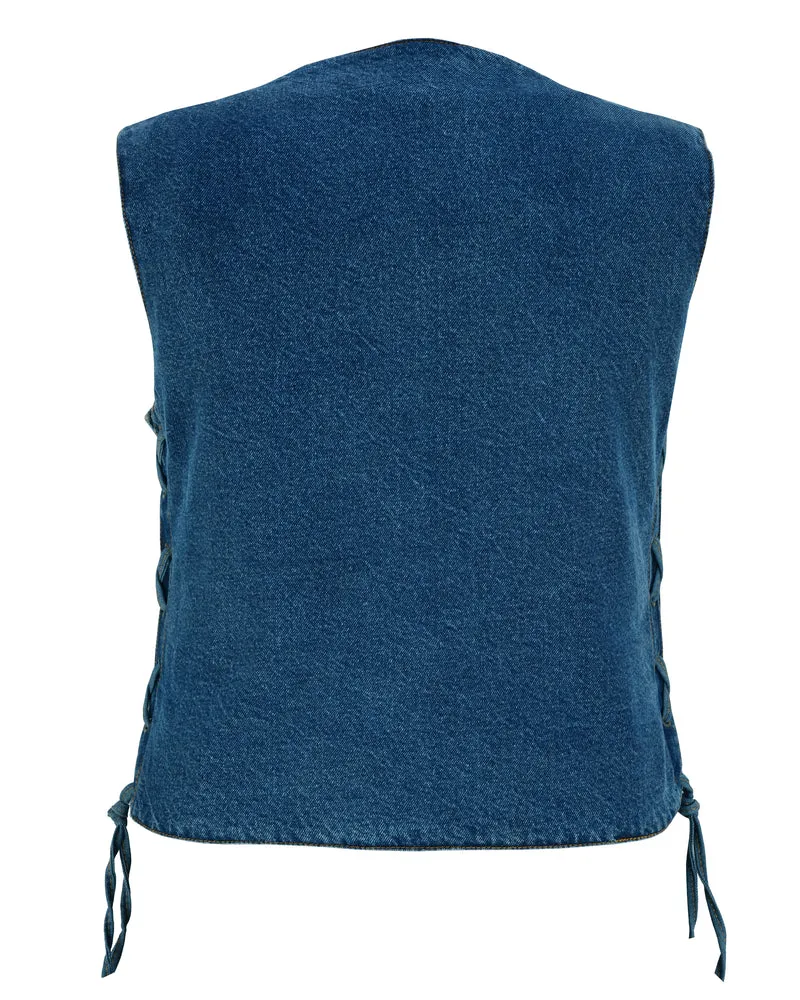 WOMEN'S 6 POCKET DENIM UTILITY VEST - BLUE