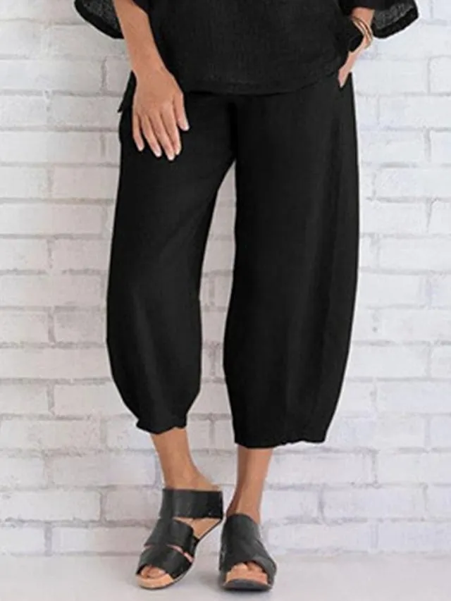 Women's Plus Size Loungewear Pants Lounge Pants Pure Color Simple Casual Comfort Home Daily Vacation Polyester Breathable Pant Pocket Summer Spring Black Khaki