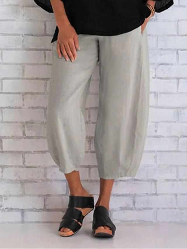 Women's Plus Size Loungewear Pants Lounge Pants Pure Color Simple Casual Comfort Home Daily Vacation Polyester Breathable Pant Pocket Summer Spring Black Khaki