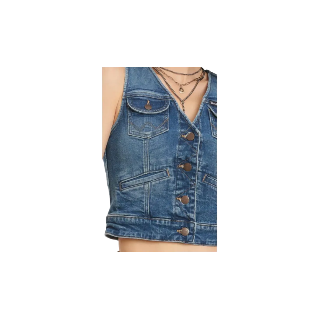 Wrangler Women's Retro Medium Wash V-Neck Top Denim Vest