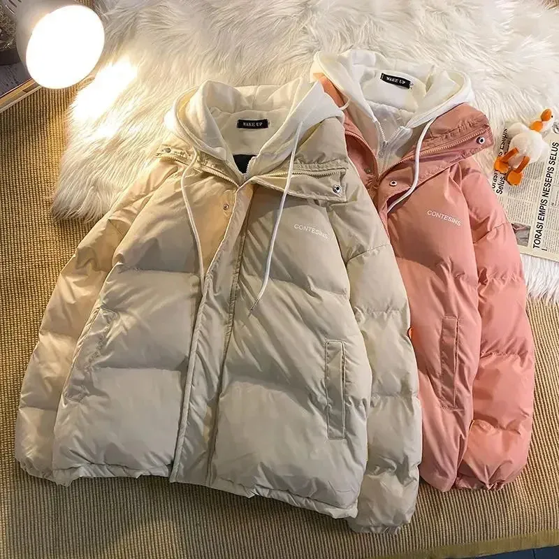 Y2K Multi-functional Fake Two Pocket Zipper Down Jacket Thick Coat Korean Version Winter New Winter Leisure Cotton Clothes Women